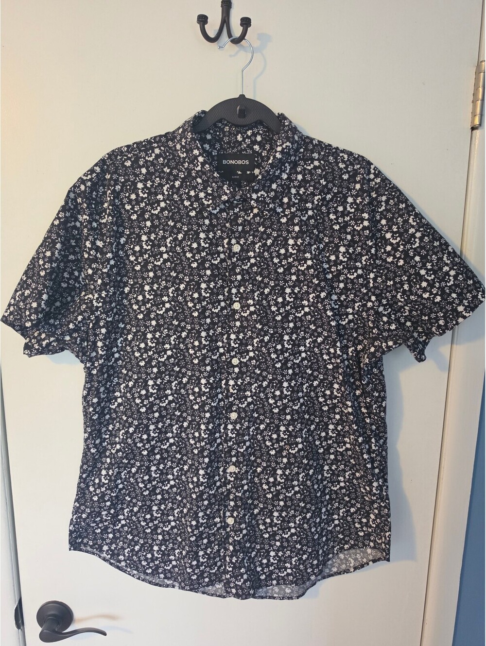 Bonobos Men’s XL Slim Fit Floral Short Sleeve Button Up Shirt Black White